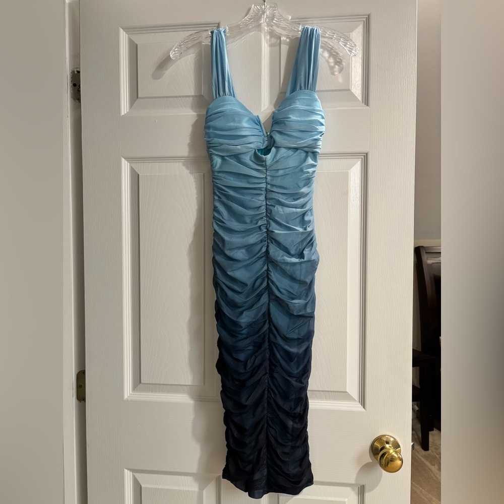 HELLO MOLLY 
HIGHLIGHTS MESH MIDI DRESS BLUE